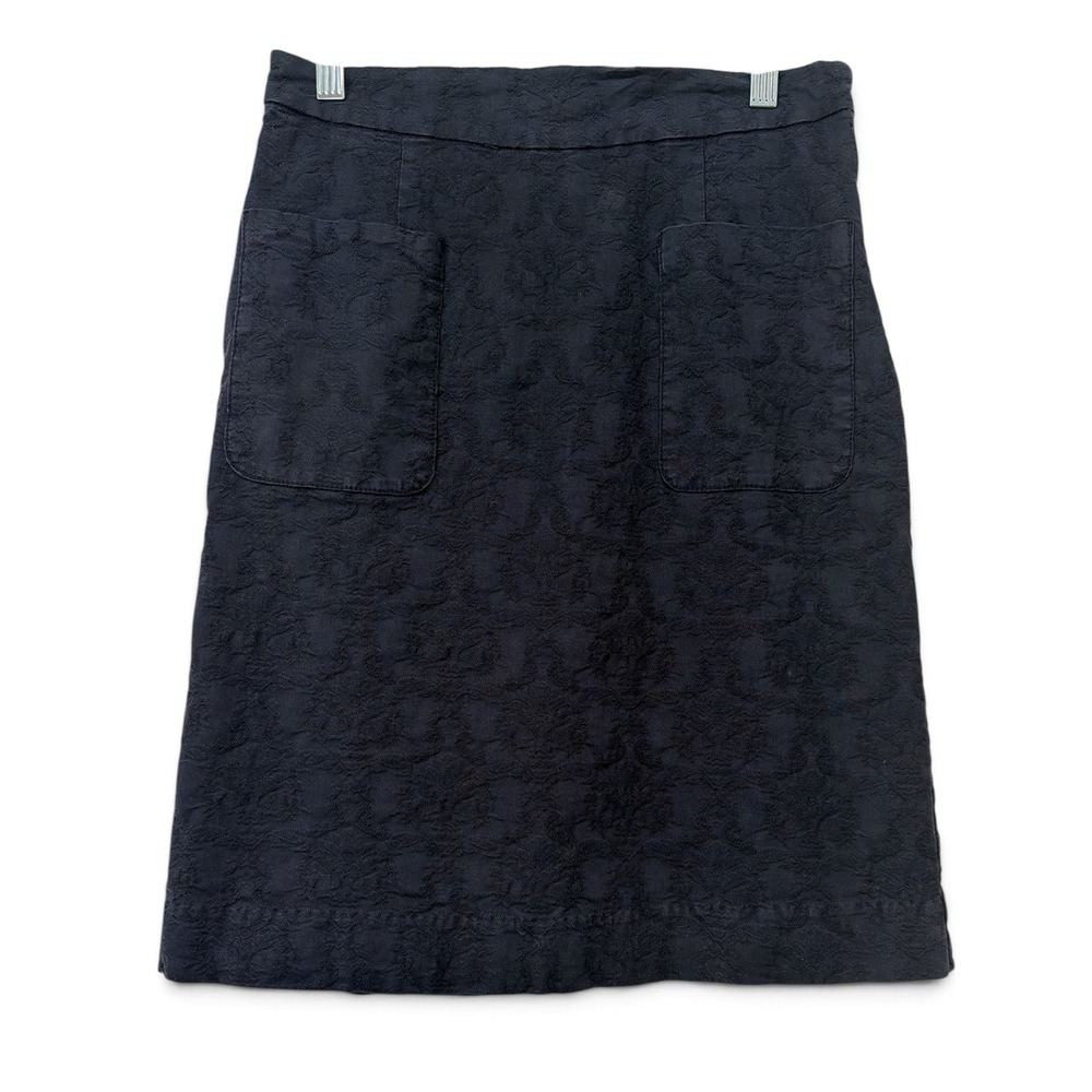 Moulinette Soeurs Anthropologie Navy Blue Floral Jacquard A-Line Skirt Size 4
